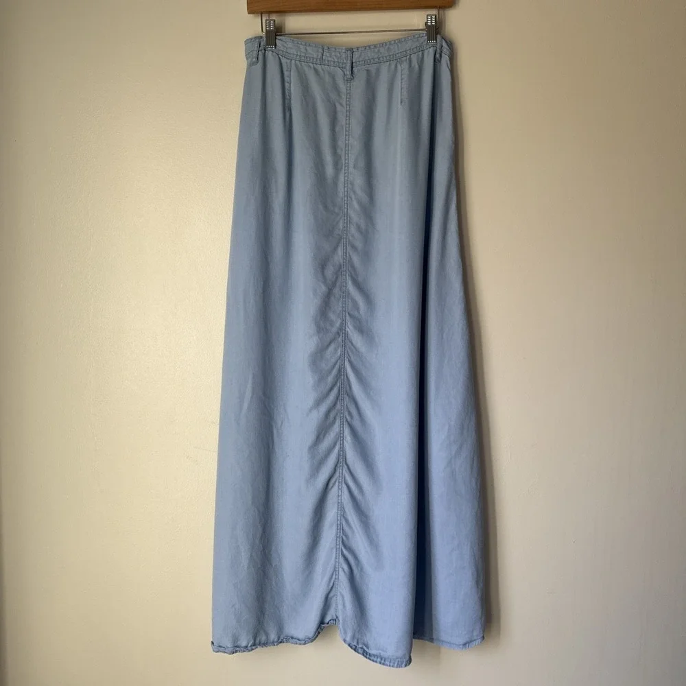 Pistola Skirt Womens Size M Blue Chambray Snap Baez Maxi Boho Indie Classic